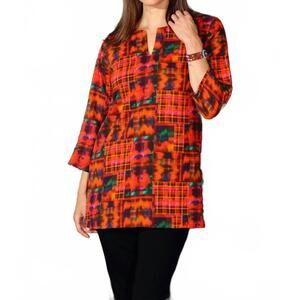 NEW KIKISOL plaid v-neck tunic in artisan red